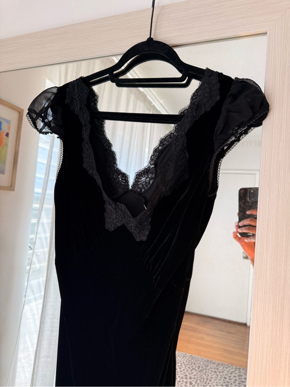 Vintage Betsey Johnson Milkmaid Black Velvet Lace-Trim Dress - Picture 3 of 7